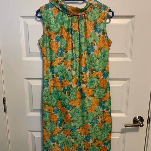 Vintage 1960’s, Retro Shift Dress, Orange, Green, Blue floral design. US8. - Picture 2 of 4